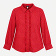 Shirt Red Check Viscose Ruffle Front Plaid Long Sl