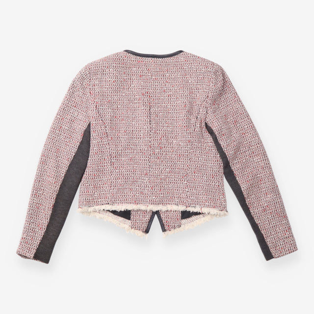 Tweed Jacket Cropped Red Black Zip Detail Raw Hem