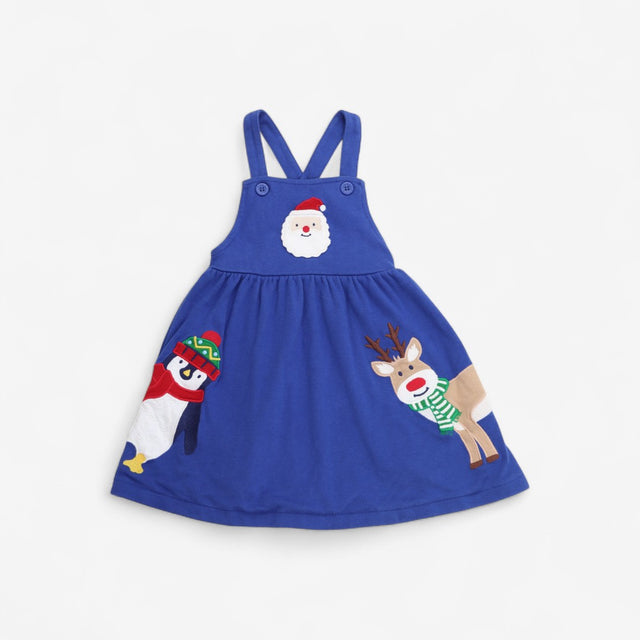 Dress Blue Pinafore with Applique Santa Penguin an