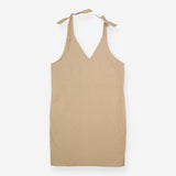 Tie Shoulder Dress Tan Organic Cotton Sleeveless