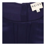 Top Navy Blue 100% Silk Pleated Short Sleeve Crew 