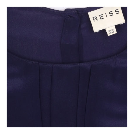 Top Navy Blue 100% Silk Pleated Short Sleeve Crew 