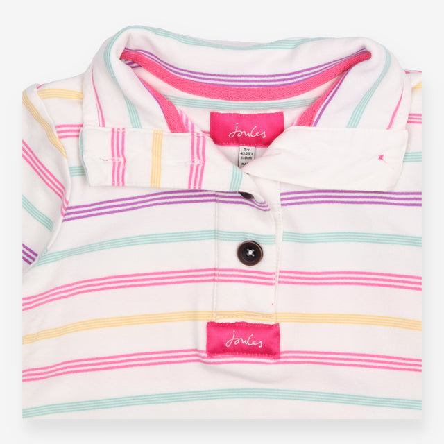 Jersey Sweater White Multi Coloured Strips and But