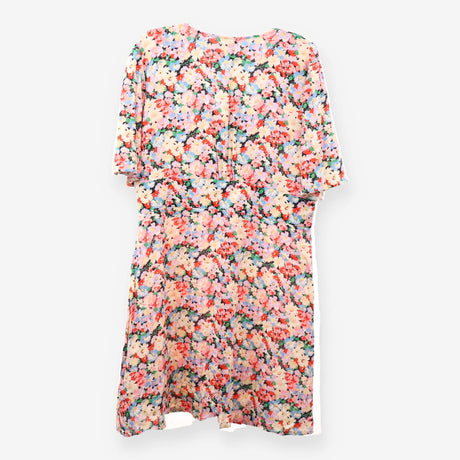 Floral V Neck Button Through Midi Dress