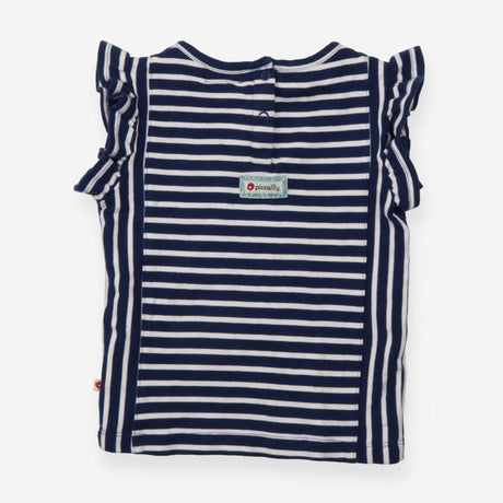 Tee SS navy blue white stripe frill sleeve