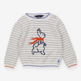 Grey Striped Rabbit Knit Sweater 