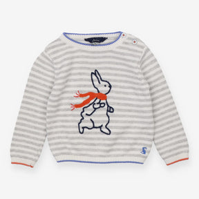 Grey Striped Rabbit Knit Sweater 