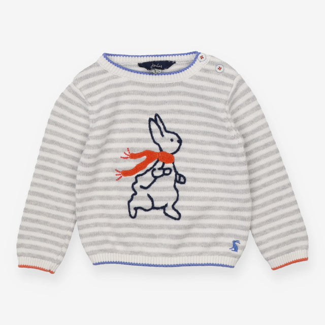 Grey Striped Rabbit Knit Sweater 