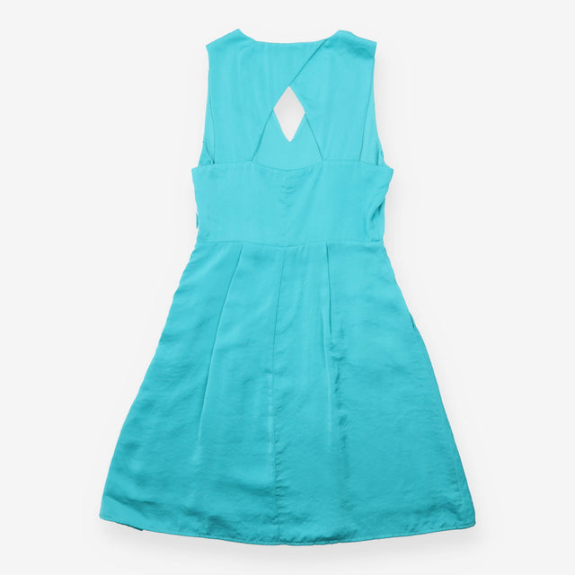 Turquoise Sleeveless V-Neck Fit and Flare Dress wi