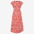 Red Floral Short Sleeve wrap Midi Dress