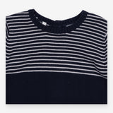 Knit romper navy stripe top and pockets