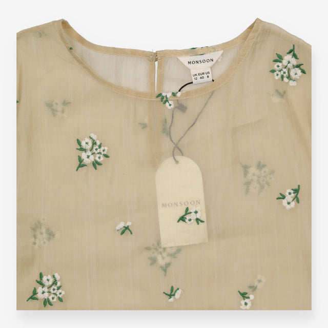 Sacha Gold Floral Embroidered Short Sleeve Top