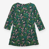 Jersey Dress Green with Pandas and Flowers