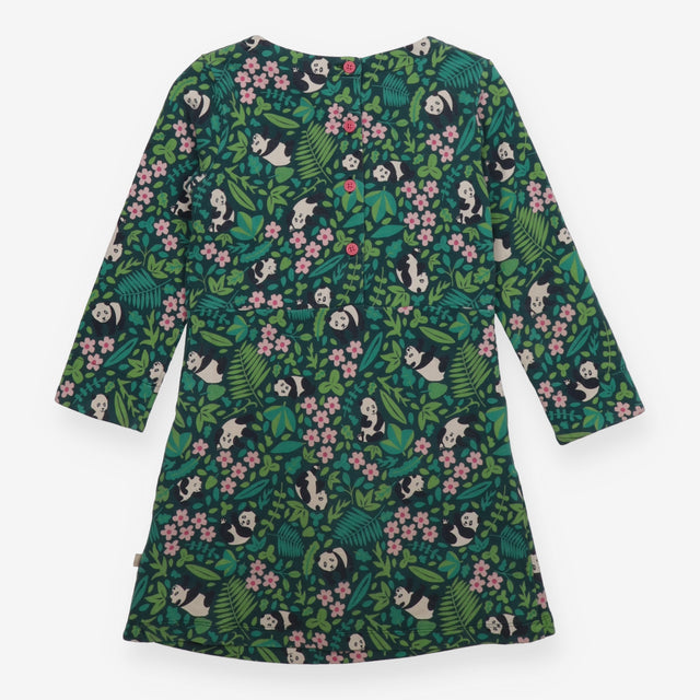 Jersey Dress Green with Pandas and Flowers