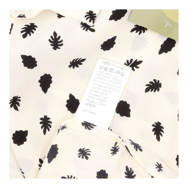 Cream Black Leaf Print Collared Long Sleeve Blouse