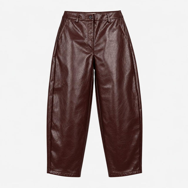 Trousers Burgundy Faux Leather High Waisted Barrel