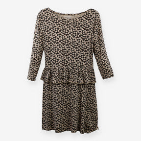 Black Cream Ditsy Organic Jersey Peplum Dress