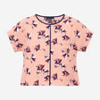 Top Peach Floral Print Short Sleeves Navy Contrast