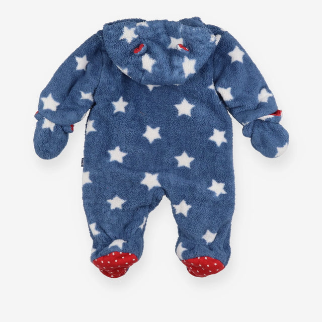 Blue fleece pram suit & mittens with white stars