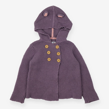 Purple hooded knit cardigan with ears