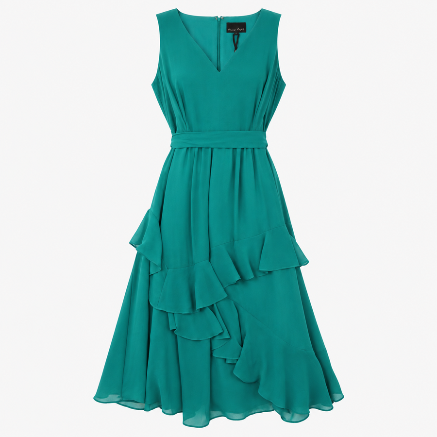Phase Eight Dress Teal Green V Neck Tiered Midi