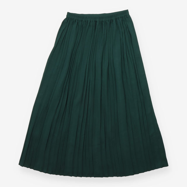 Dark Teal Green Pleated Midi Skirt With Elasticate