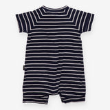 Romper navy blue white stripe orange zip