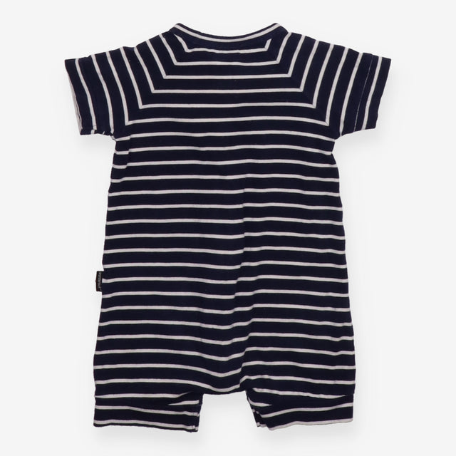 Romper navy blue white stripe orange zip