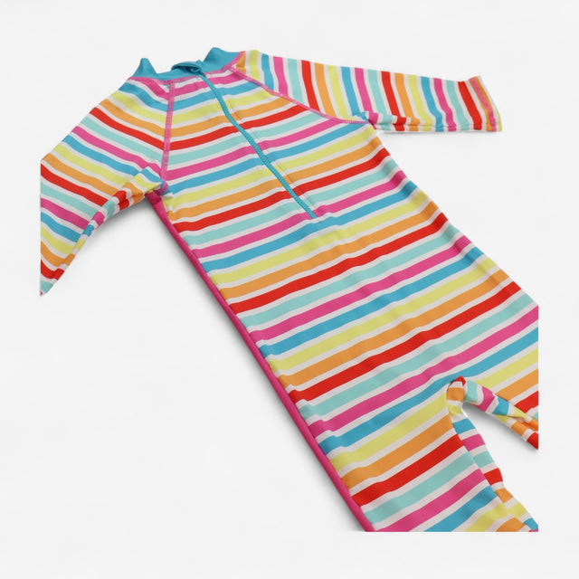 Sunsuit Pink Rainbow Striped Sleeves with Turtle P