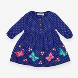 Royal blue spotted dress with butterfly applique