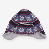 Winter hat knit fur lined blue snowflakes flaps