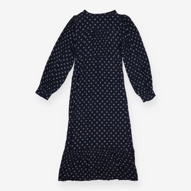 Maxi Dress Navy Printed Button Front Long Sleeve
