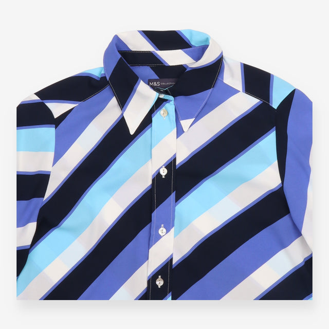 Button Shirt Blue Geometric Stripe Long Sleeve