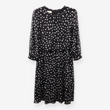 Black White Polka Dot Chiffon Midi Dress Long Slee