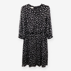 Black White Polka Dot Chiffon Midi Dress Long Slee