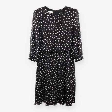 Black White Polka Dot Chiffon Midi Dress Long Slee