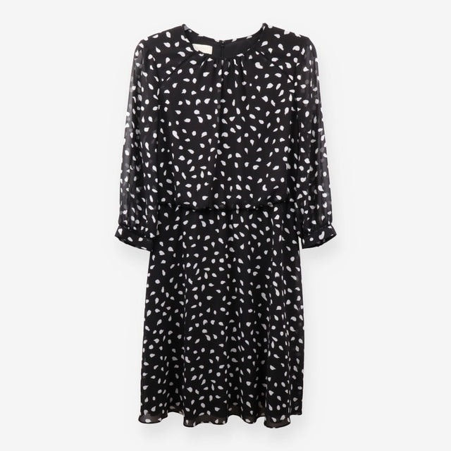 Black White Polka Dot Chiffon Midi Dress Long Slee