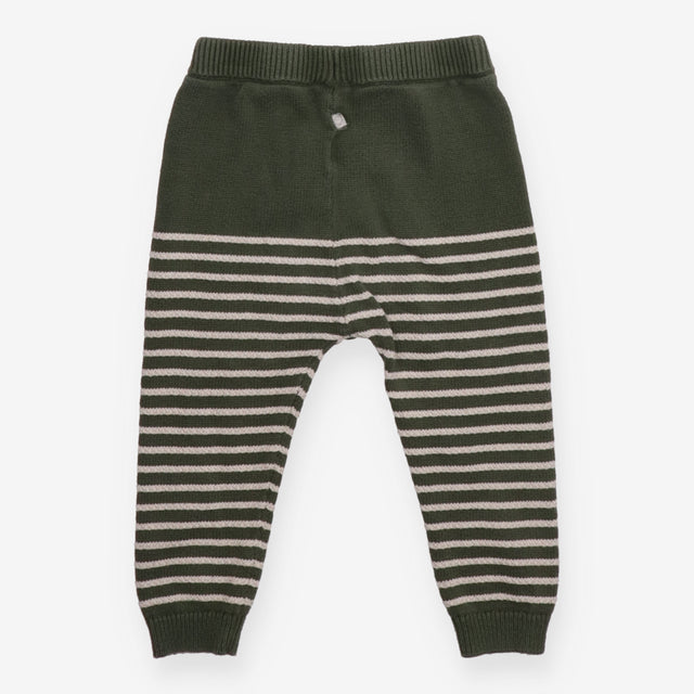 Green and white stripe knit leggings