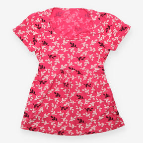 Pink Leaf Print Maternity Tunic with Waist Ties