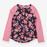 T-Shirt Long Sleeved Pink Stripe Sleeve Floral