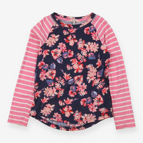 T-Shirt Long Sleeved Pink Stripe Sleeve Floral