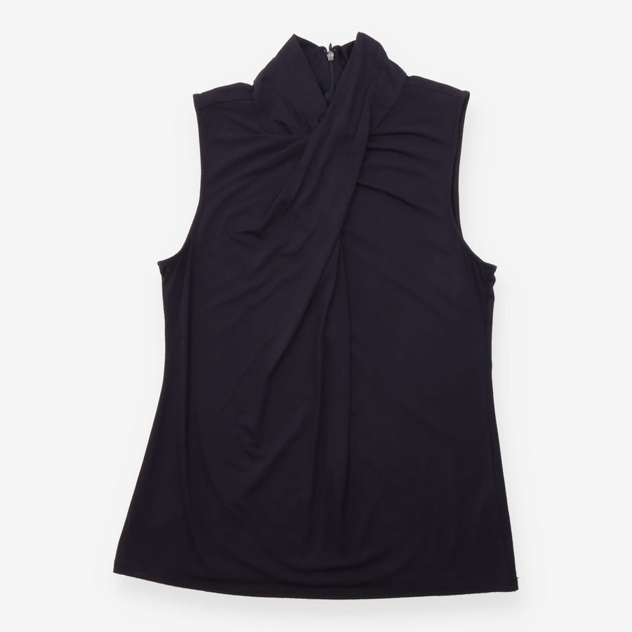 Navy Sleeveless Draped Cowl Neck Top