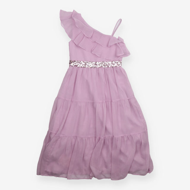 Dress purple sequins waistband one shoulder