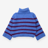 Blue Burgundy Striped Alpaca Wool Roll-Neck Jumper