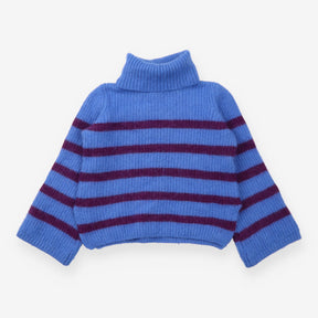 Blue Burgundy Striped Alpaca Wool Roll-Neck Jumper