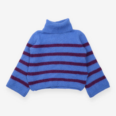 Blue Burgundy Striped Alpaca Wool Roll-Neck Jumper