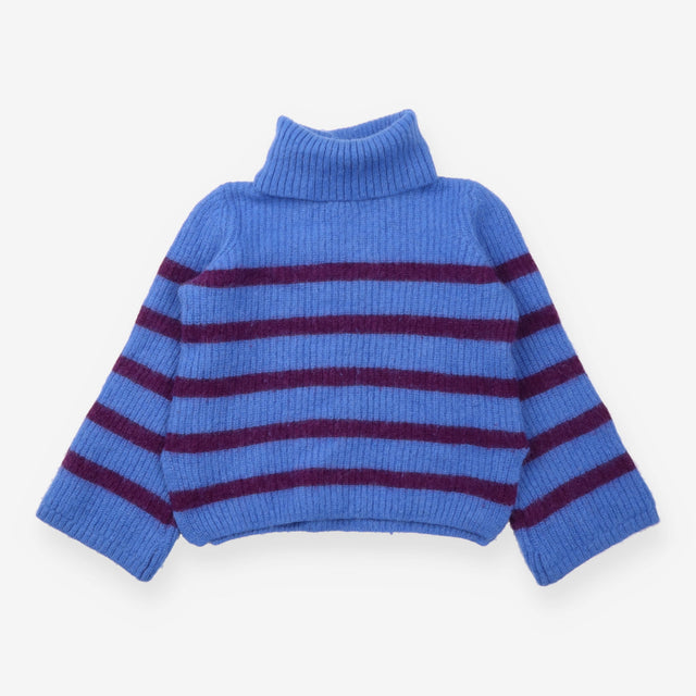 Blue Burgundy Striped Alpaca Wool Roll-Neck Jumper