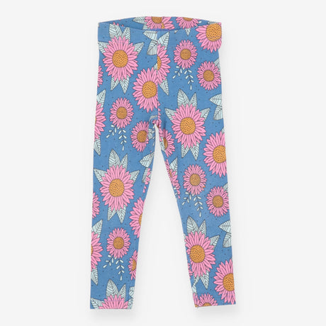 Blue leggings with pink sunflowers
