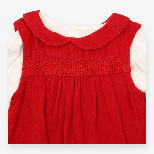 Dress Cord Red Deer an Robin Applique with Cream T