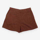 Shorts Brown Linen Blend High Waisted Pleat Front
